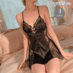 ベビードール Tバックショーツ 2点セット レディース 女性用 インナー 下着 ランジェリー セクシー 深Vネック レース ミニ丈 透け感 シースルー