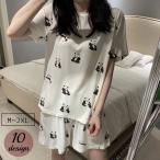 ルームウェア 上下セット レディース 女性用 半袖 半ズボン 短パン 大きいサイズ ゆったり ラウンドネック ビッグシルエット かわいい フルーツ ア