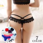 Tバックショーツ タンガ レディース ランジェリー 花柄レース フリル バッククロス セクシー かわいい シースルー ローライズ 勝負下着 ヒップハン