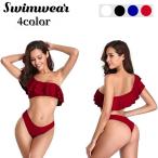  купальный костюм бикини плавание одежда верх и низ в комплекте женский раздельный частота u one плечо T-back оборка flair одноцветный . видеть . спина видеть . sexy 