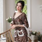 豹柄浴衣 コスチューム レディース 2点セット トップス ショーツ ヒョウ柄 ガウン ナイトウェア ルームウェア セクシー下着 大人