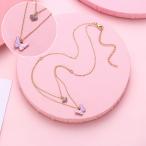 ペンダント ネックレス 2連 アクセサリー キッズ 子供用 レディース ラインストーン ハート 蝶 チョウ かわいい おしゃれ プレゼント ギフト 誕