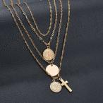 Yahoo! Yahoo!ショッピング(ヤフー ショッピング)ネックレス アクセサリー ファッション小物 重ね付け風 レディース 女性 おしゃれ クロス 十字架 コイン 多重 チェーン ゴールドカラー ギフト プ