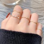 指輪 リング 5点セット アクセサリー レディース 女性用 ゴールドカラー フェイクパール パール調 細め かわいい おしゃれ シンプル ギフト 記念