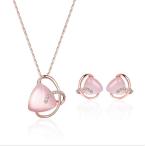 ネックレス ピアス 2点セット ペンダント レディース アクセサリー ジュエリー チェーン ラインストーン ピンク お洒落 ギフト プレゼント