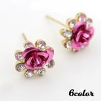Yahoo! Yahoo!ショッピング(ヤフー ショッピング)スタッドピアス アクセサリー レディース 女性用 バラ 薔薇 ローズ フラワー ラインストーン キラキラ おしゃれ かわいい ギフト プレゼント お出