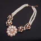 Yahoo! Yahoo!ショッピング(ヤフー ショッピング)ネックレス ペンダント レディース アクセサリー 大きめ アジャスターチェーン 長さ調節可能 フェイクパール ビジュー ラインストーン フラワー 花