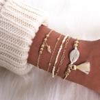 Yahoo! Yahoo!ショッピング(ヤフー ショッピング)チェーンブレスレット ブレスレット レディース セット 5点セット アクセサリー チェーン ゴールド ゴールドチェーン 貝殻 巻貝 ビーズ タッセル