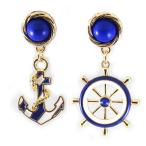 Yahoo! Yahoo!ショッピング(ヤフー ショッピング)ピアス マリン イカリ 舵 アシンメトリー 非対称 ボーダー ブルー ホワイト 揺れる サマー 海 おしゃれ レディース アクセサリー