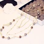 Yahoo! Yahoo!ショッピング(ヤフー ショッピング)3連ネックレス 多重ネックレス レディース ネックレス アクセサリー ロング 3連 フェイクパール ビジュー 花 フラワー ボールチェーン チェーン