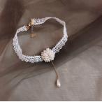 レディースチョーカー チョーカー レース フェイクパール レースデザイン レディースアクセサリー 可愛い かわいい 女性用 婦人用 レディース おしゃ