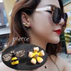 Yahoo! Yahoo!ショッピング(ヤフー ショッピング)スタッドピアス レディース 女性用 アクセサリー ハチ ビー フラワー 花 ゴールドカラー ラインストーン モチーフ アシンメトリー かわいい キュー