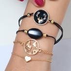 ブレスレット 4個セット レディース アクセサリー ジュエリー 4点セット ハート 貝殻 世界地図 鹿 シカ かわいい おしゃれ シンプル 女性用 婦
