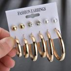 ピアス 6点セット ファッション小物 アクセサリー フープ リング ビジュー フェイクパール プレゼント ギフト レディース