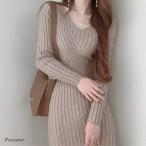 秋冬ニットベストレディース ニットワンピ セーター ワンピース ニットベスト韓国 ニットワンピタイト ミニ丈  通勤通学 ニットドレスyd-6002