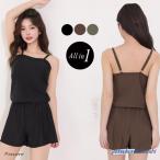 水着 体型カバー キャミソール ワンピース レディース  20代 30代 40代 フェイク トップスイン風 ショーツ一体型 黒