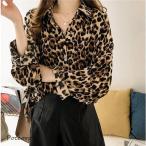 M-4XLシャツブラウスレディース長袖ヒョウ柄豹柄長袖シャツシンプル大きい...