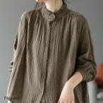 シャツレディースガーゼシャツダブルガーゼゆったりドット柄長袖シャツブラウス...