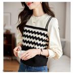 ニットブラウスブラウスニットソーレディース異素材切り替えデザイン長袖女性秋服