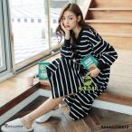 ネグリジェ春夏秋長袖ネグリジェボーダー柄ワンピースロング丈ナイトロープパジ...