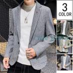 テーラードジャケットメンズブレザーチェック柄ビジネススーツ通勤薄手細身ジャ...