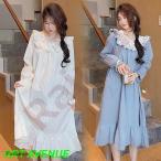 ネグリジェ春夏秋姫ネグリジェ白ワンピースフレアレースネグリジェロング丈長袖...