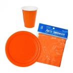 ソリッドカラーテーブルウェア　紙ナプキン33cm 8枚入 +紙皿 6枚 +紙コップ 6個 オレンジセット