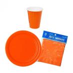 ソリッドカラーテーブルウェア　べバレジ紙ナプキン33cm 8枚入 +紙皿 6枚 +紙コップ 6個 オレンジセット