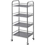 不二貿易 キッチンワゴン ラック 4段 幅40×奥行32×高さ97.5cm シルバー キッチン収納 スチール キャスター付き 組立商品 9339
