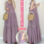 ワンピース レディース 夏 秋 黒 ノースリーブ プリーツ ティアードスカートゾンチーティアードワンピース 黒ワンピース 黒ワンピ バックリボン バックシャン