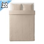 IKEA イケア NATTJASMIN ナットヤスミン 掛け布団カバー＆枕カバー ダブルサイズ用（枕カバー2枚） ライトベージュ 200x200/50x60 cm (904.426.02)