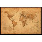 アンティーク スタイル 世界地図　WORLD MAP antique style ポスター フレームセット(110105)