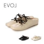 EVOL イーボル 軽量 ギャザーリボン4.5cmウエッジミュール JA4007 レディース シューズ ミュール カジュアル ウエッジソール ガーリー フェミニン デート 女子会