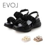 EVOL イーボル 超軽量 ダブルシャーリングスポーツサンダル JA4020 レディース シューズ 厚底 サンダル フリル スポサン ガーリー お出かけ デート 女子会