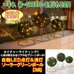 自動LED点灯&amp;消灯ソーラーグリーンボール[3点] (LEDイルミネーションライト,観葉植物,緑,グリーン,充電,防滴仕様,ライティング)