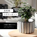 ショッピング植木鉢 フラワーポット プランター 植木鉢 北欧風 おしゃれ ストライプ ホワイト×ブラック 観葉植物 木 鉢 植物 屋外 室内 陶器 鉢植え インテリア ガーデニング 栽培