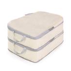 旅行 圧縮バッグ 2点セット トラベルポーチ 圧縮 収納 バッグ ファスナー 大容量 衣類 仕分け 軽量 撥水 旅行 出張 整理 ダブルジップ ひも S&amp;E (ホワイト)