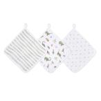 aden + anais(エイデンアンドアネイ) ウォッシュクロス ダイノジャングル 3枚セット 27.5×27.5cm モスリンコットン ループ付き