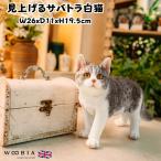 かわいい置物見上げるサバトラ白猫大...