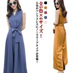 Vネック オーバーオール 送料無料 コーデ ノースリーブ ワイドパンツ コンビネゾン 卒業式スーツ 結婚式 二次会 ママ レディース 大きいサイズ