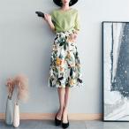 大きいサイズ レディース スカート シフォン フラワー オシャレ おとな女子 S〜5XL LL 2L 3L 4L 5L 6L 夏コーデ 春夏