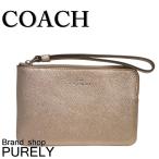 コーチ COACH ポーチ レディース 小物入れ レザー メタリック コーナー ジップ リストレット F21070 SV/PL プラチナ 送料無料