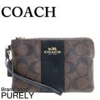 国内発送 コーチ COACH ポーチ レディース 小物入れ シグネチャー PVC コーナー ジップ リストレット F54629 IMAA8 ブラウン×ブラック 送料無料