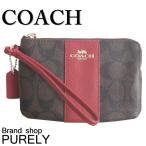 Yahoo! Yahoo!ショッピング(ヤフー ショッピング)国内発送 コーチ COACH ポーチ レディース 小物入れ シグネチャー PVC コーナー ジップ リストレット F54629 IML72 ブラウン×トゥルーレッド 送料無料