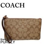 国内発送 コーチ COACH ポーチ レディース 小物入れ シグネチャー PVC ラージ リストレット F58695 IME74 カーキ×サドル 送料無料