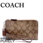 国内発送 コーチ COACH ポーチ 小物入れ シグネチャー PVC ダブル コーナー ジップ リストレット F64131 IMBDX カーキ×サドル 送料無料