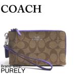 Yahoo! Yahoo!ショッピング(ヤフー ショッピング)国内発送 コーチ COACH ポーチ 小物入れ シグネチャー PVC ダブル コーナー ジップ リストレット F64131 SVE9S カーキ×パープルアイリス 送料無料