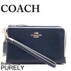 Yahoo! Yahoo!ショッピング(ヤフー ショッピング)国内発送 コーチ COACH ポーチ レディース 小物 クロスグレイン  レザー ダブル ジップ リストレット ポーチ F65755 IMDVF ミッドナイト×チョーク