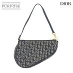 クリスチャン ディオール Christian Dior トロッター サドルバッグ ショルダー バッグ ポーチ キャンバス レザー ネイビー 90216580