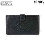 ショッピングシャネル シャネル CHANEL キャビアスキン 二つ折り 長財布 がま口 レザー ブラック A13498 ココマーク ヴィンテージ Long Wallet 90230615